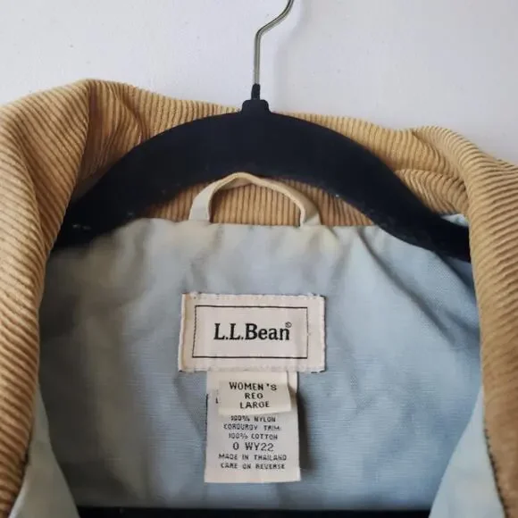 LL Bean Coat Womens Large Blue Canvas Barn Corduroy Collar Lined Jacket Pockets - Picture 3 of 14
